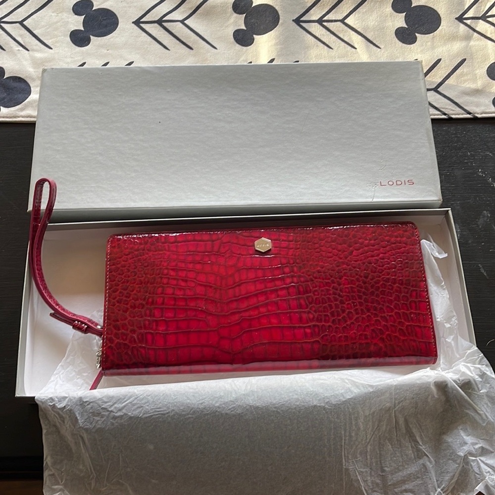 Lodis Red Crocodile Clutch Wallet with Genuine Leather